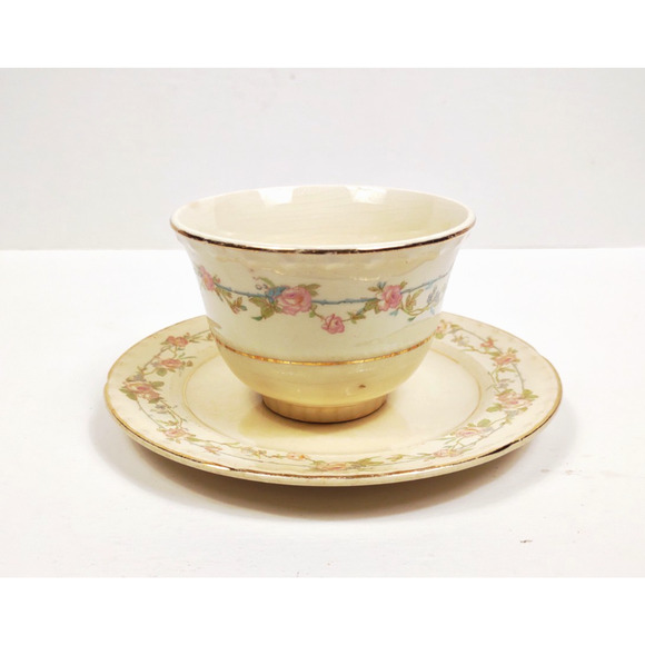 Vintage Tea Cup And Saucer Crooksville China USA Gold Trim Farmhouse 1950's - Picture 7 of 7